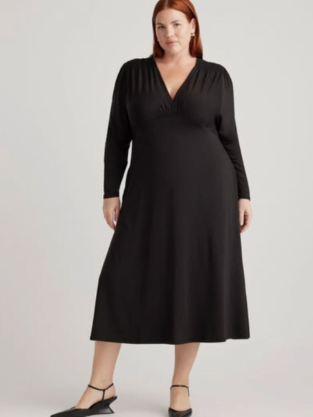 NWT QUINCE Tencel Jersey V-Neck Long Sleeve Midi Dress XL